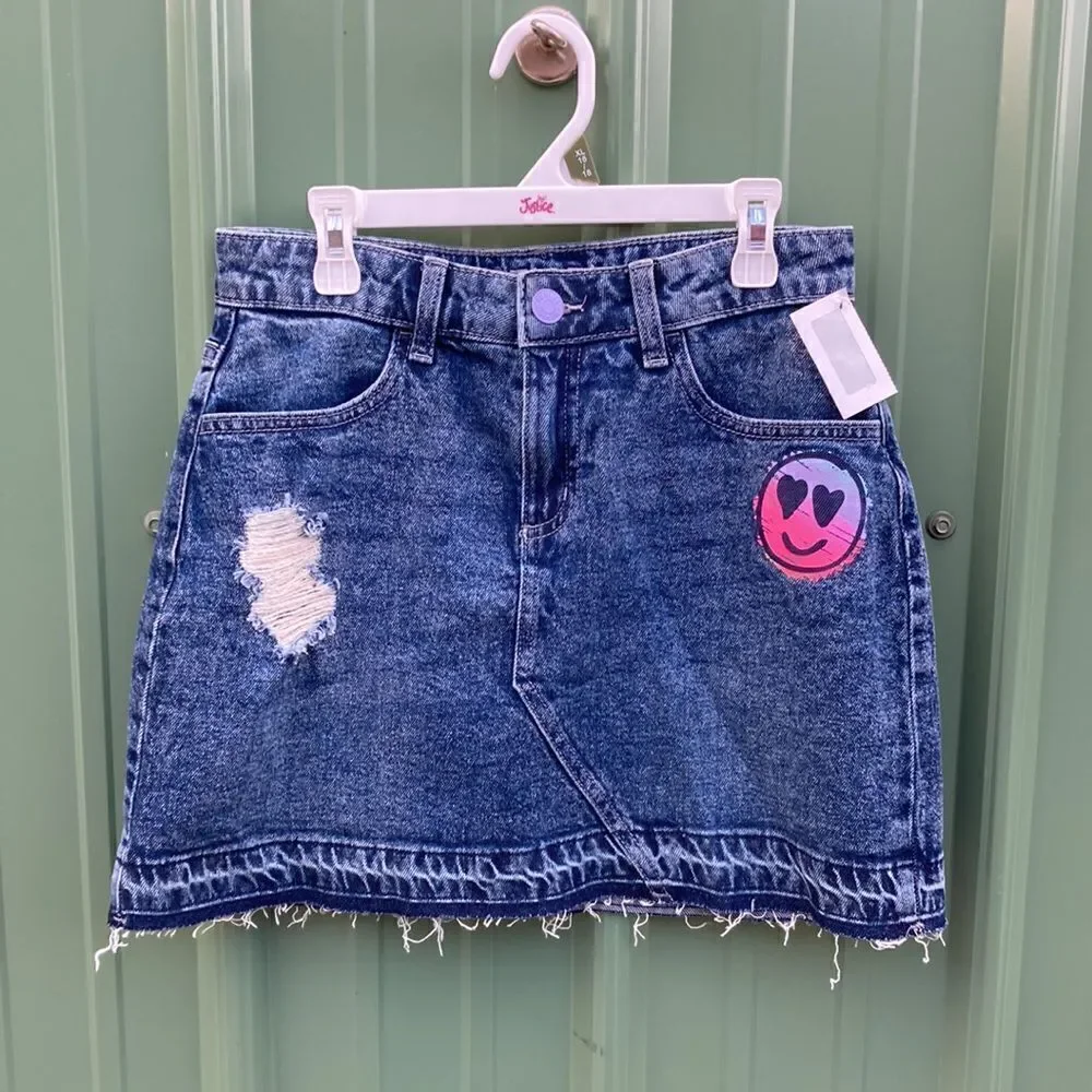 Justice Girls High Rise Icon Destructed Denim Skirt, Size XL 16/18